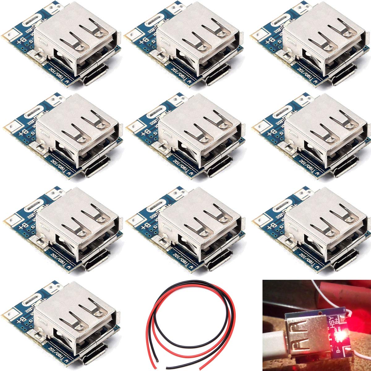 Youmile 10Pcs 5V Battery Charging Protection Board 1A Boost Step Up Power Supply Module 134N3P Lithium Battery Li-ion Charger Board for DIY LED Display USB and Micro Port