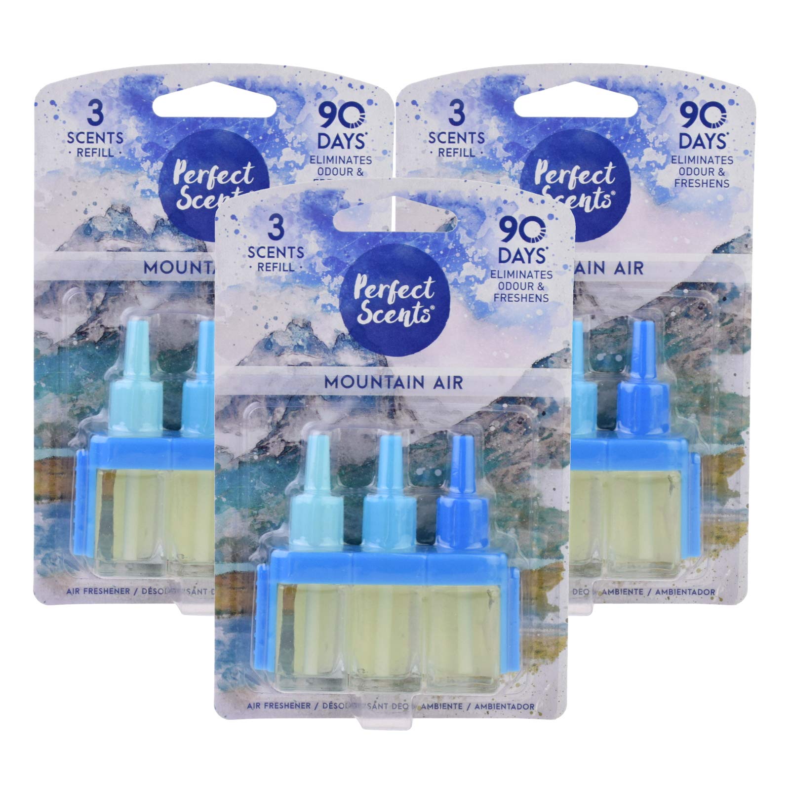 Perfect Scents Plug In Refill Air Freshener - Compatible with 3volution - Mountain Air - (3 Packs of 3x20ml)
