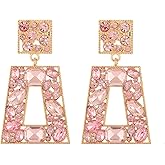 VANGETIMI Rhinestone Rectangle Statement Earrings Colorful Crystal Geometric Drop Dangle Earrings for Women Prom Party