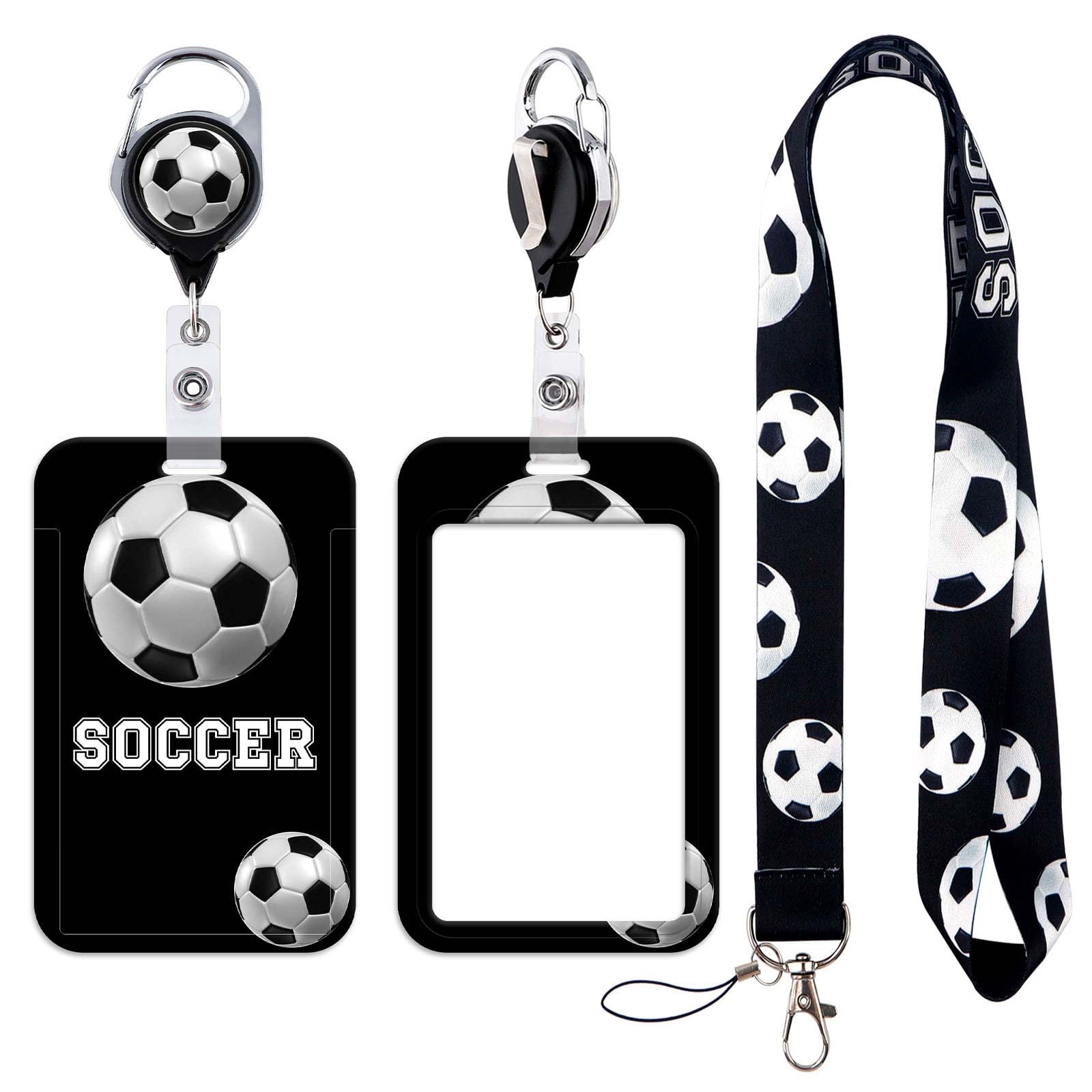 Football Lanyard ID Card Holder with Retractable Badge Reel Black Neck Strap Key Lanyard for Teacher Kids Nurse Student Cruise Office School ID Credit Cards