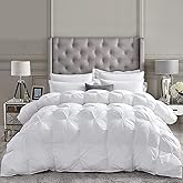 Luxurious Goose Down Feather Fiber Comforter Duvet Insert, Exquisite Pinch Pleat White Design, Oversize Palatial King White 128 x 98, Premium Baffle Box 100% Egyptian Cotton, 80 oz Fill Weight