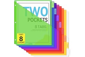 Sooez 8 Count Dividers with Pockets, 8 Tabs Binder Dividers for 3 Ring Binders, Binder Dividers with tabs, Binder Divider with Pockets for US Letter Size, Insertable Big Tabs, Multicolor, Set of 1