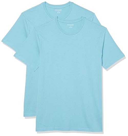 Amazon Essentials Men's Short Sleeve T-Shirts, Slim-Fit, Crewneck, Pack of 2, Light Blue, X-Small