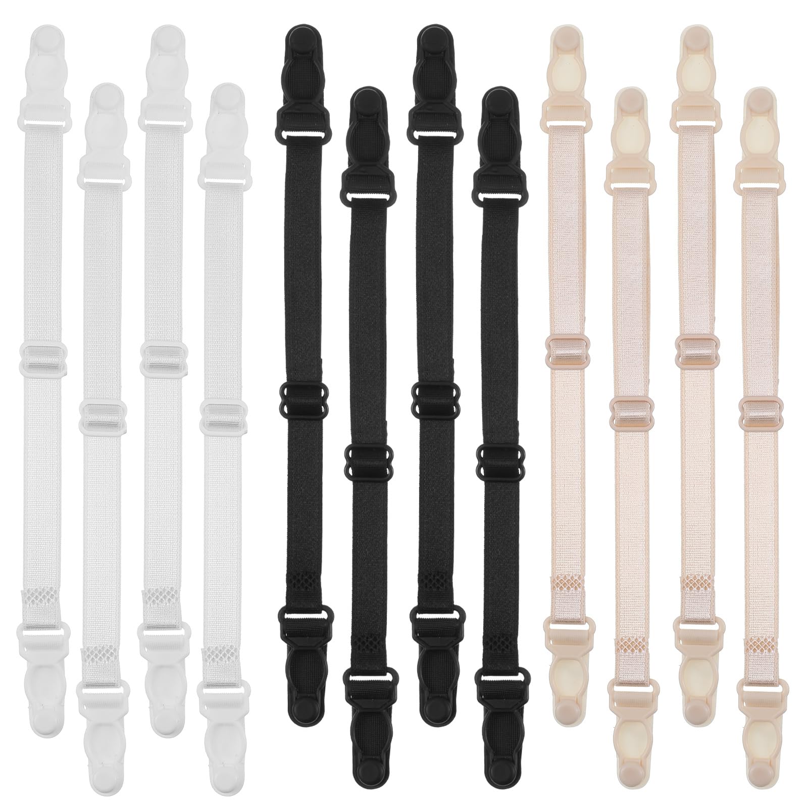 View 1 of 12 PCS Bra Strap Clips Holder Women's, Bra Strap Holders for Slipping Elastic Adjustable Non-Slip Straps Bras Band Extender Shoulder Bras Clips to Make Racerback for Women Girls (Black, Beige, White)