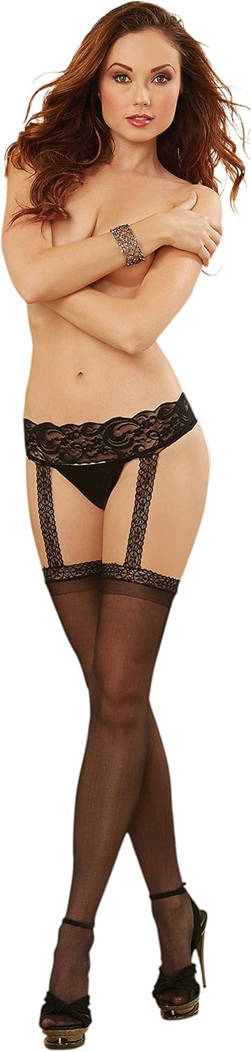 Dreamgirl Women's Sheer Garter Belt and Stockings Set: Clothing