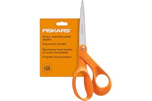 Fiskars 8" Original Orange-Handled Stainless Steel Scissors, Ergonomic and Keeps Material Flat, Sharp All-Purpose Paper and F