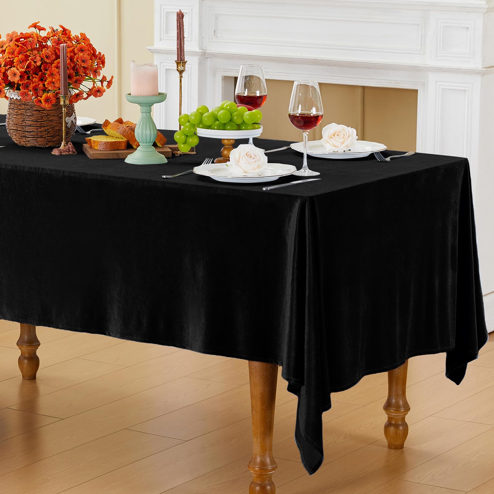 Photo 1 of Cobedzy Black Velvet Tablecloth, 60 x 102 Inch Rectangle Table Cover, Black Velvet Table Cloth Smooth Luxury Tablecloth for Party Wedding Dining Banquet