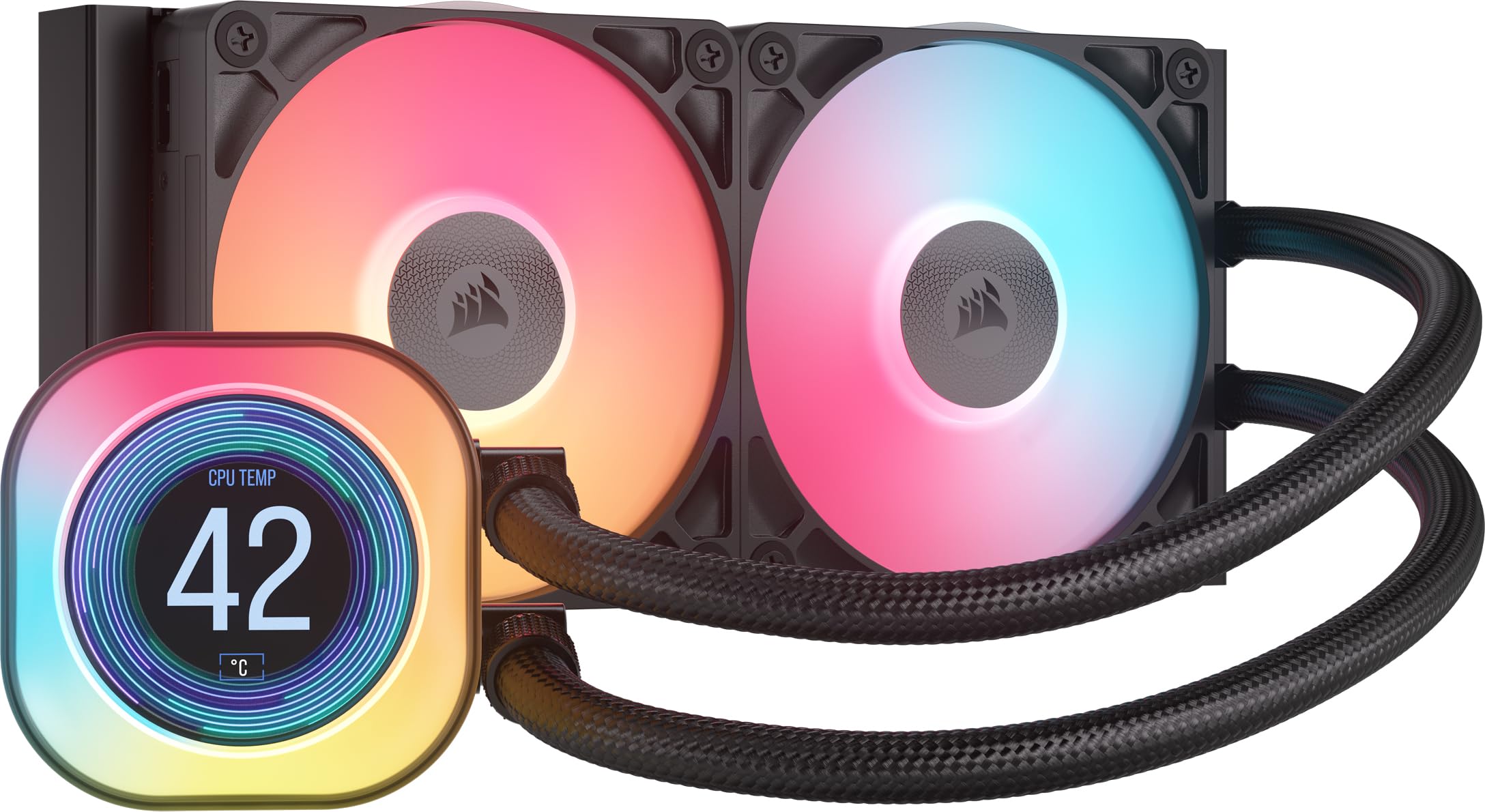 CORSAIR iCUE Link Titan 240 RX LCD Liquid CPU Cooler – 240mm AIO – Low-Noise – FlowDrive Cooling Engine – Intel LGA 1851/1700, AMD AM5/AM4 – 2X RX120 RGB Fans – iCUE Link System Hub Included – Black Image