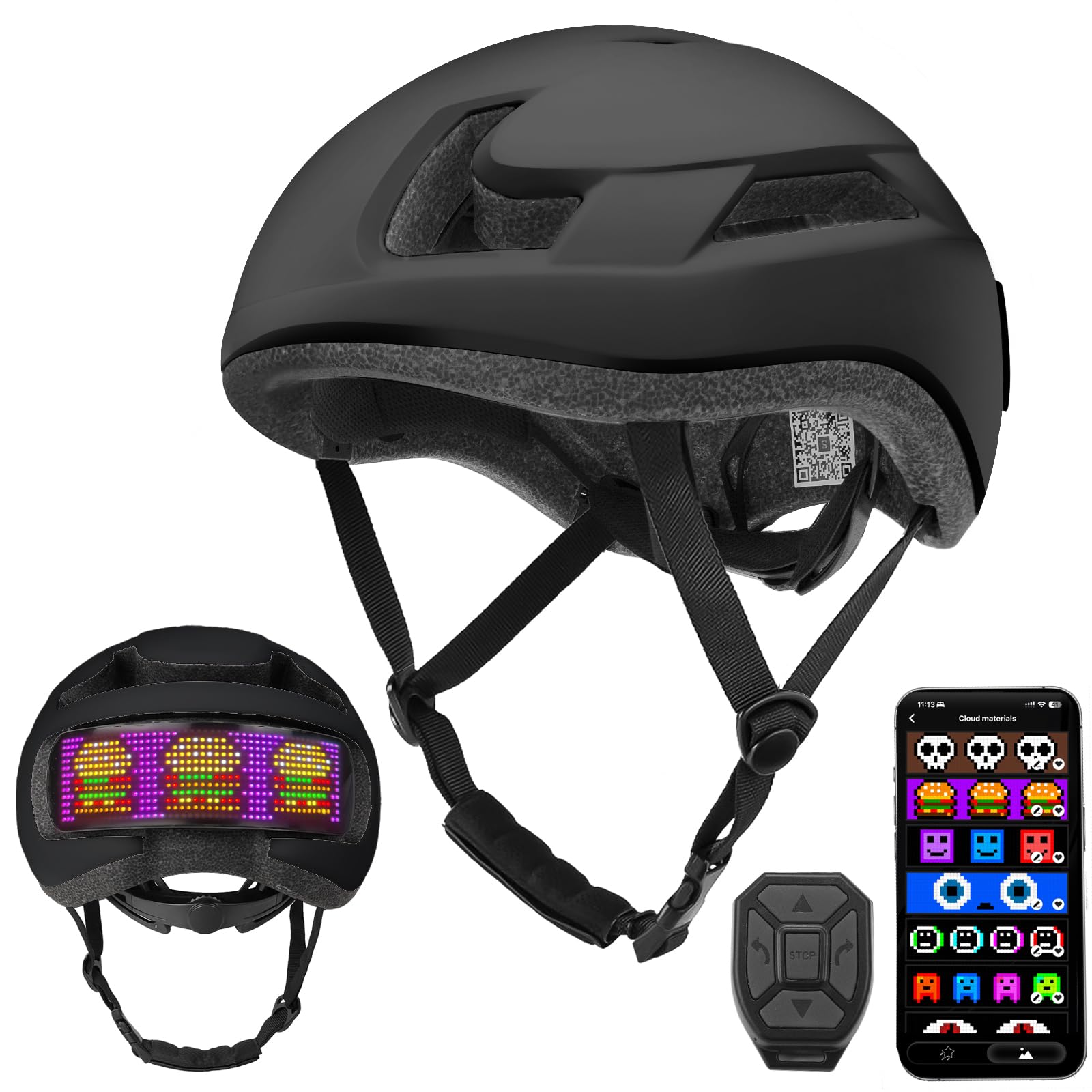Photo 1 of Smart LED Bike Helmet, Pixel Programmable Bicycle Helmet with App Control, USB Rechargeable Lights, Turn Signals, DIY Display, Waterproof, Speedometer, for Men/Women Adults & Teens