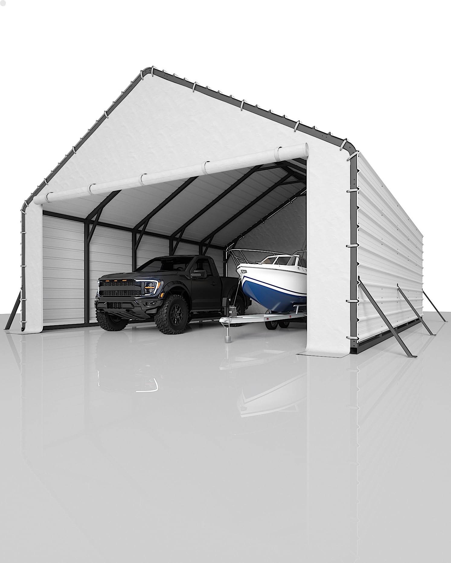 Photo 1 of GarveeLife 20'x25'x13' Enclosed Metal Carport for 2 Cars, Heavy Duty Steel Frame for All Weather, Permanent Garage for Bass Boats, Full-Sized Pickup Trucks, and Tractors, N.W. 1,300 Lbs