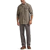 Wrangler Men's Long-Sleeve Technical Button-Down Work Shirt, Dark Khaki Plaid, XX-Large