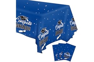 SANBADA 3 Pieces Graduation Tablecloth, 2025 Graduation Party Decorations, Large Size Plastic Tablecloth 108” x 54”(Blue)