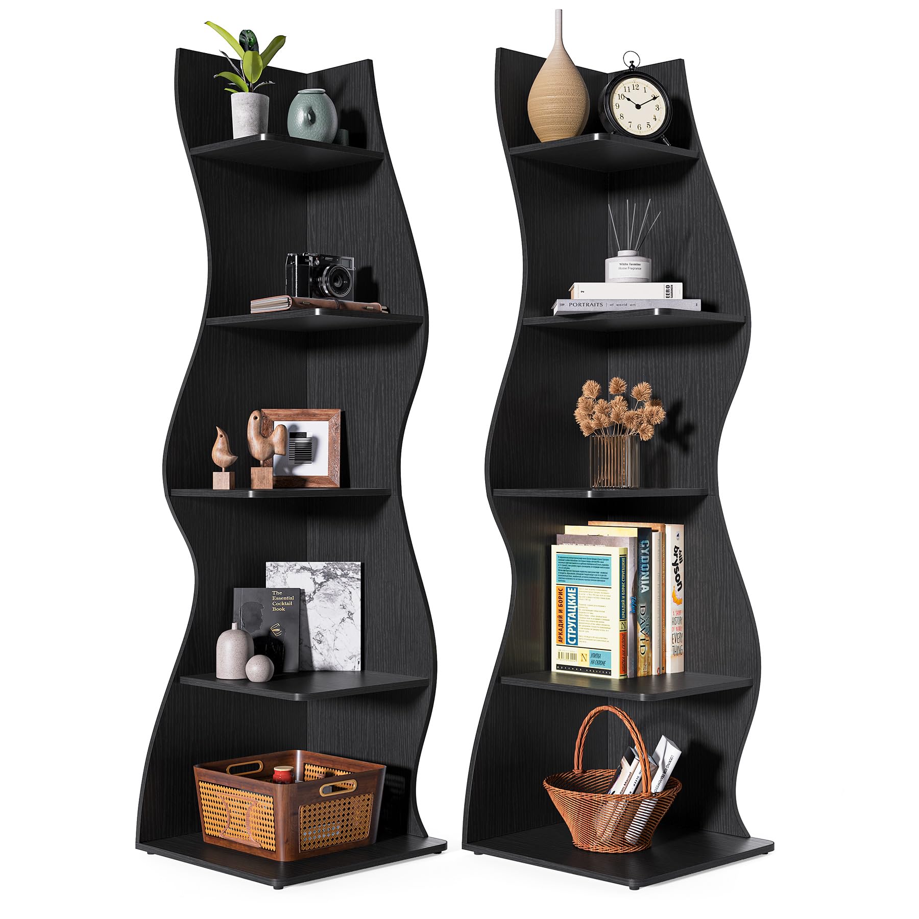 LITTLE TREE 70-Inch Corner Shelf with 5-Tier Shelves, Wall Corner Bookshelf