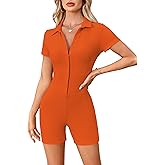 LilyCoco Womens Button Up Bodycon Romper Shorts Short Sleeve Collared Sexy One Piece