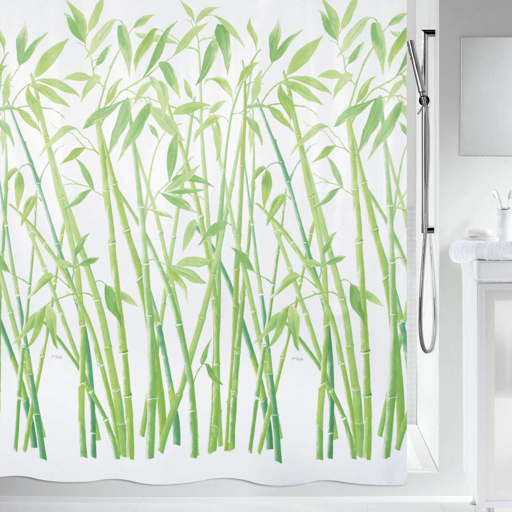 Spirella Bambus Green Textile Polyester Shower Curtain, 180 x 200 cm, White/Green