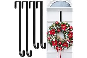 DAPUTE 4 Pack Wreath Hangers for Front Door, Over The Door Wreath Hanger Holiday Decorations Wreath Hook for Hanging Christmas Easter Fall Decoration, Welcome Sign Holder Two Each of 12" and 15" (Black)