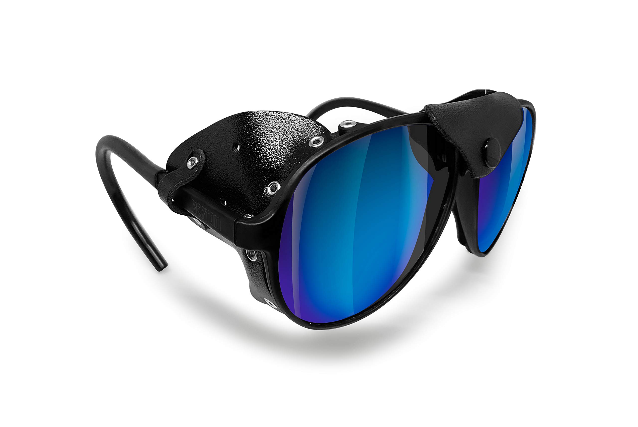 BERTONI Glacier Polarized Sunglasses for Mountain Hiking Trekking Ski mod ALPS Italy (Black - Polarized Blue Mirror)