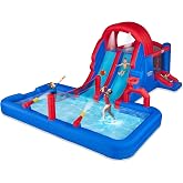 Sunny &amp; Fun Ultra All-Play Inflatable Water Slide Park &amp; Bounce House | Heavy-Duty Oxford Blow-Up Water Park for Kids Backyard, 2 Slides | Deep Pool, Volley Net, Air Blower &amp; Carry Bag | Easy Setup