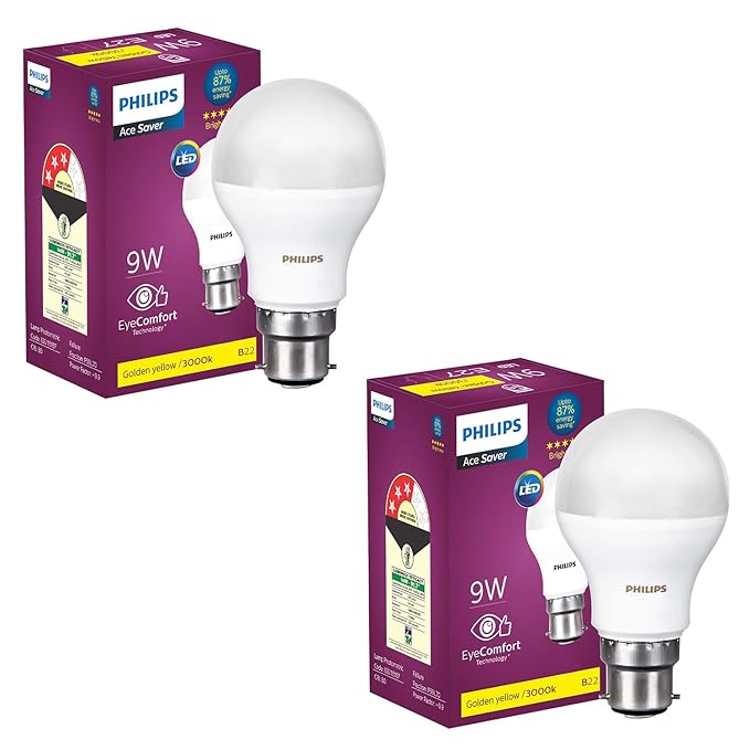 Philips Base B22 9-Watt LED Bulb (Pack of 2, Warm White)