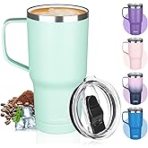 20 oz Insulated Coffee Mug with Ceramic Coating, Stainless Steel Travel Mug Tumbler with Handle Lid and Straw, Double Wall Leak-Proof Coffee Travel Mug Keeps Drink Hot and Cold (Green)