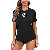 Halcurt Women's Short Sleeve Rash Guard Swim Shirt with Built in Bra UPF50+ Lightweight Quick Dry Swimsuit Top