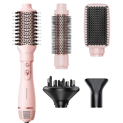 Blow Dryer Brush Set, Wavytalk Air Sculpt 5-in-1 Hot Air Brush Set, Multi Hair Styler for Salon Blowouts, Smooth Curls, Volumizing and Straightening, Sleek and Less Frizz, Pink