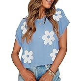 ZESICA Women's Spring Floral Sweater Vest Summer Short Sleeve Crewneck Cute Loose Knit Tops 2026 Trendy Clothes Outfits