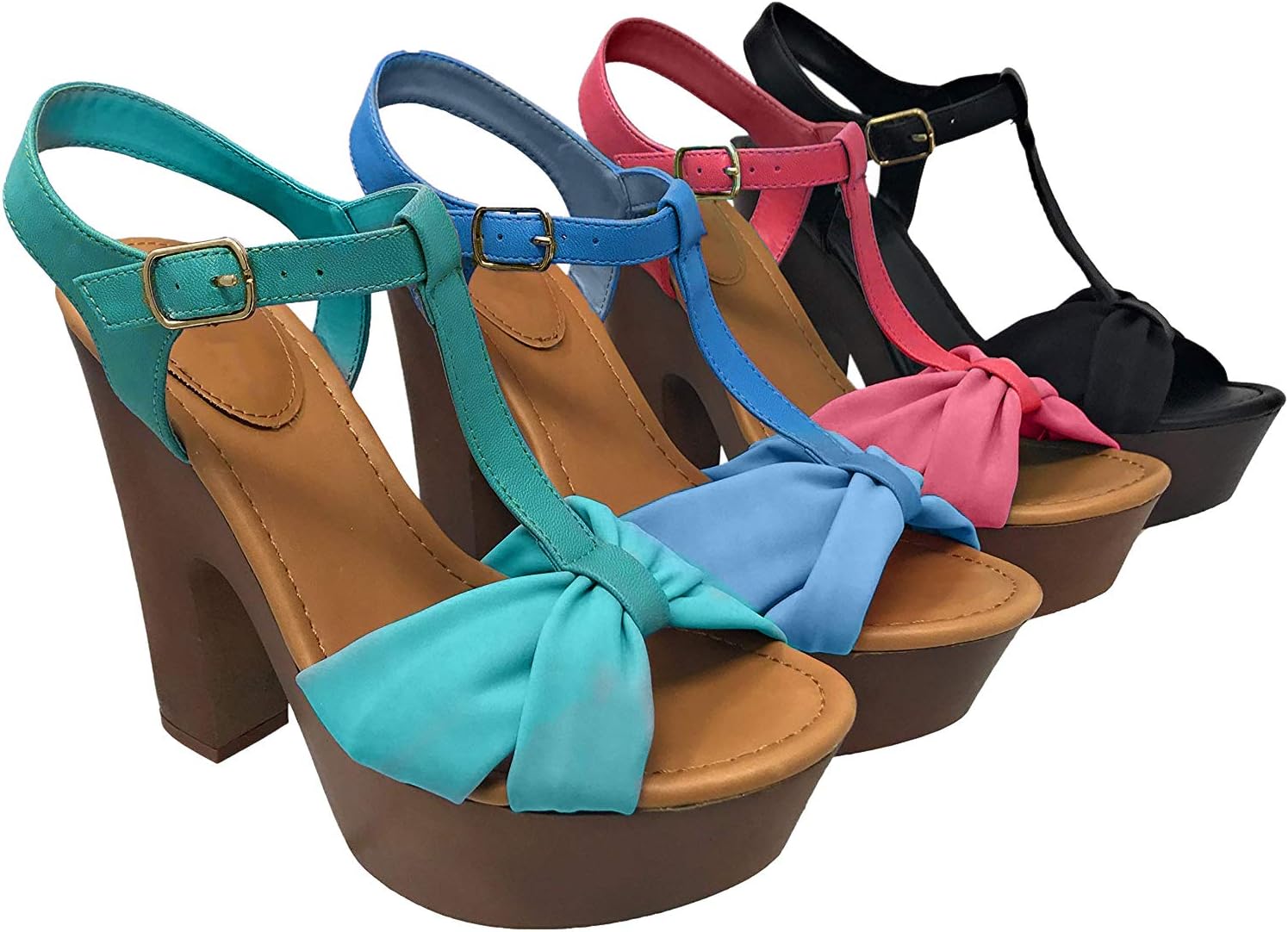 MVE Shoes Women's Ankle Strap Faux Wood Platform Chunky Heel Sandal