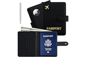 Beanumerous Passport Holder with Airtag Slot Cards Cash Air Ticket Pocket, Travle Gifts for Women Men RFID Blocking Wallet, Passport Book Cover Case Black