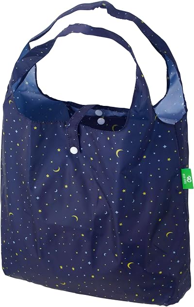 ECO CHIC Lightweight Foldable Reusable Shopping Bag Navy Stars and Moons