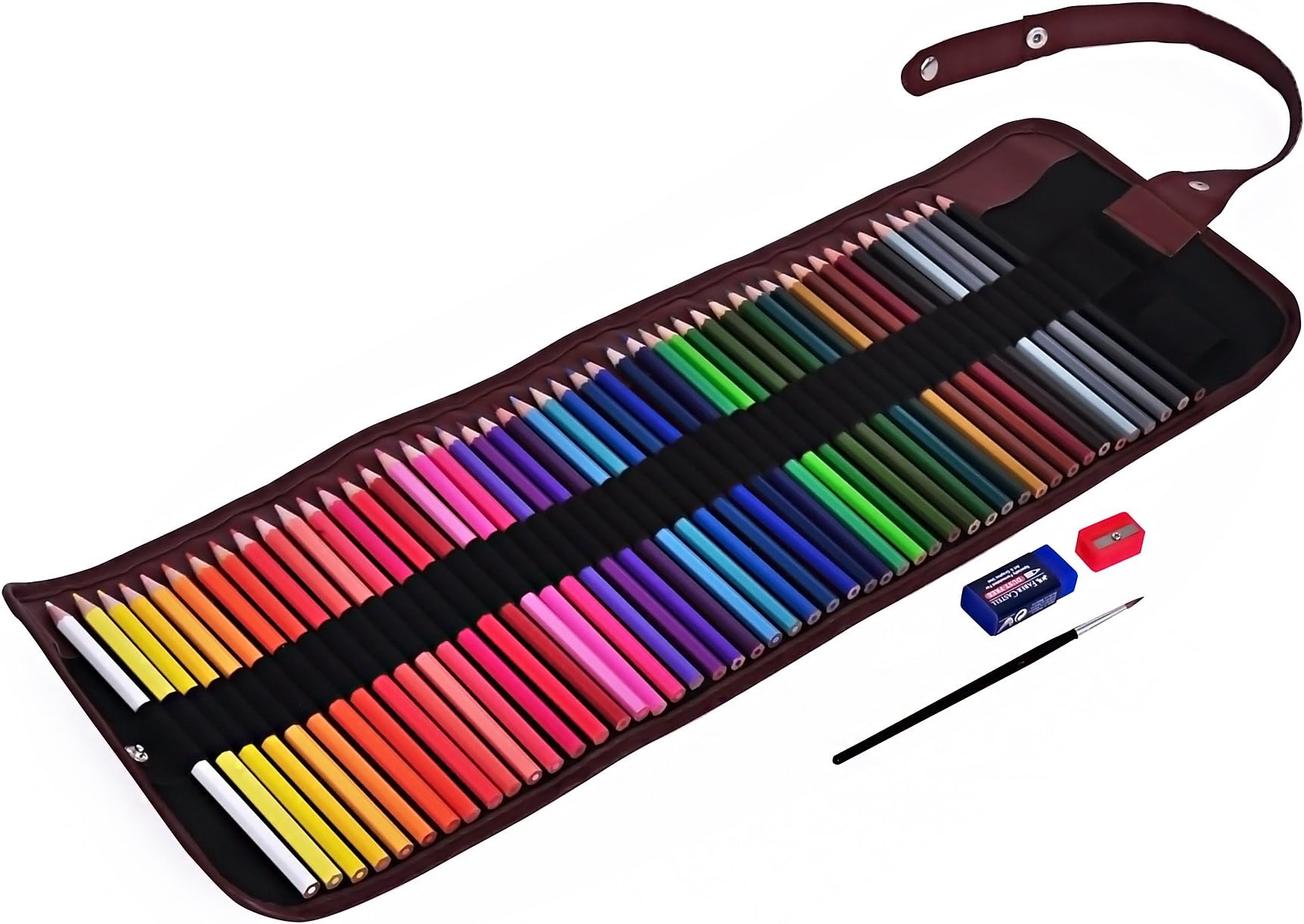 CraftyPix 48 Watercolor Pencils with Canvas Case, Brush, Sharpener and Eraser