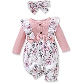 PaPaai Sara Newborn Baby Girl Clothes Infant One-Piece Romper+Jumpsuit+Bodysuit+Headband Fall Winter Outfits New Born Set