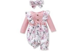 PaPaai Sara Newborn Baby Girl Clothes Infant One-Piece Romper+Jumpsuit+Bodysuit+Headband Fall Winter Outfits New Born Set