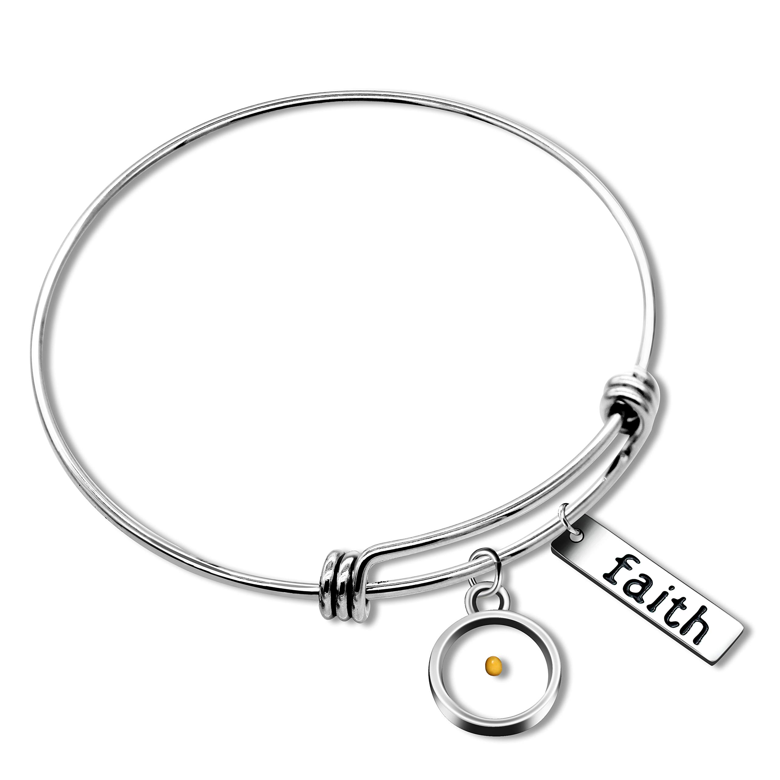 Uloveido Faith Mustard Seed Bangle Christian Inspirational Stainless Steel Expandable Wire Bracelet for Women 2.5 inch Y558 (Round)