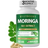 VITBOOST Moringa Oleifera 50:1 Extract Capsules 400mg - 3 Month Supply | 180 Ct Moringa Powder Capsules for Antioxidant Superfood, Energy &amp; Immune Support - Non-GMO, Third Party Tested, Made in USA