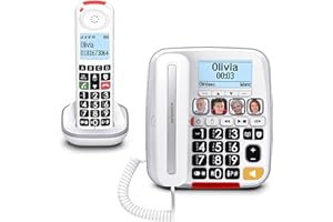 SWISSVOICE 3355 Corded Big Button Phone for Elderly with Answering Machine and Additional Cordless Handset - Loud Phones for 