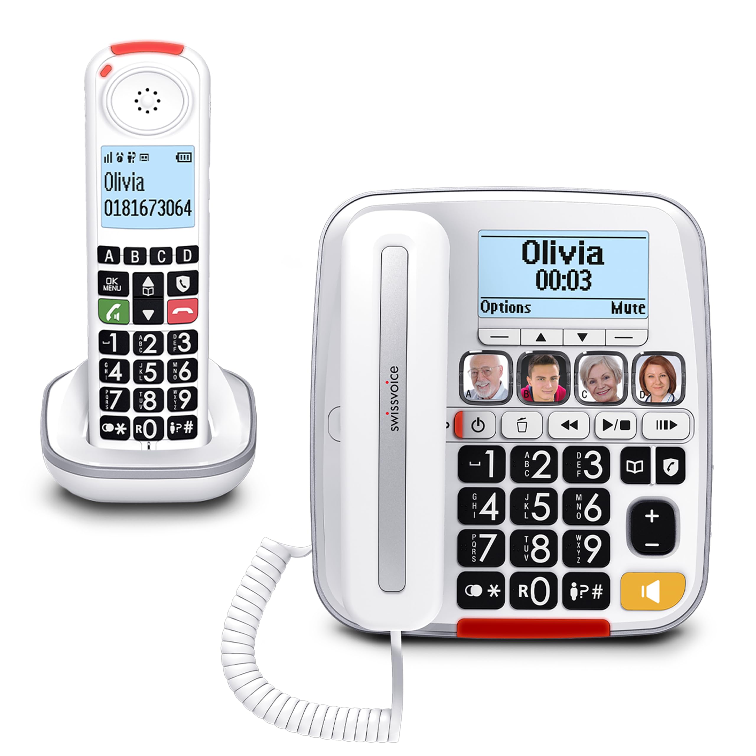 Photo 1 of SWISSVOICE 3355 DECT 6.0 Corded Big Button Phone for Elderly with Answering Machine and Additional Cordless Handset - Loud Phones for Hard of Hearing - Hearing Aid Compatible Phones