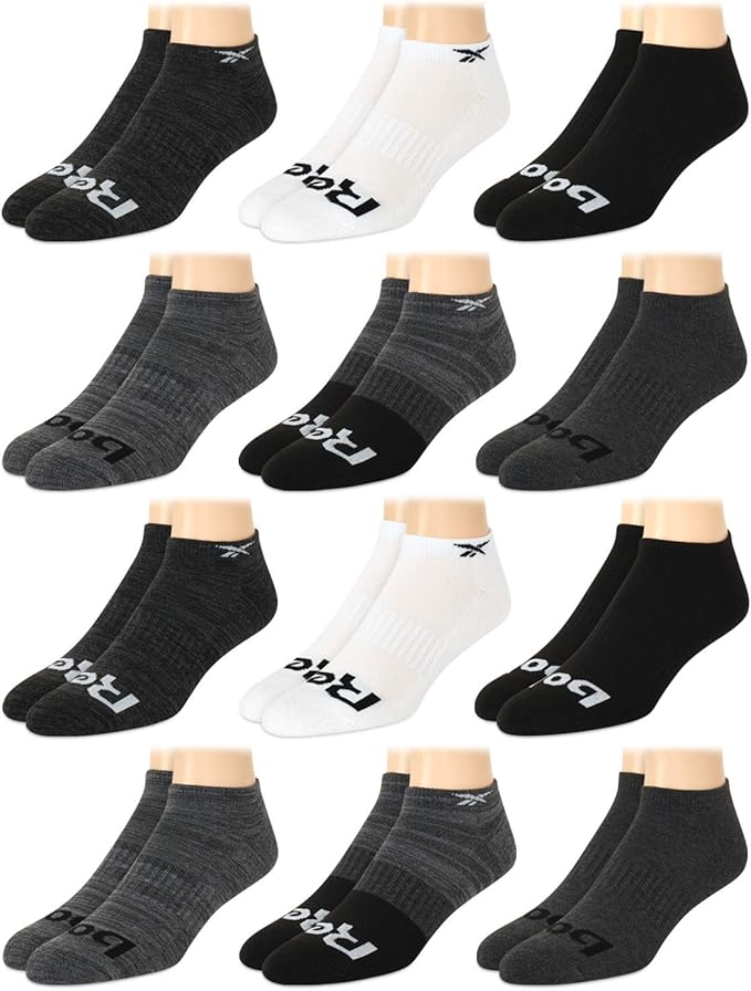 Reebok Men's Athletic NoShow Low Cut Socks with Cushion Comfort (12