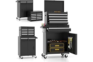 ARNOT Thickened 5-Drawer Tool Box, 2 in 1 Rolling Tool Storage Chest, Tool Cabinet with Detachable Top & Adjustable Shelf, w/