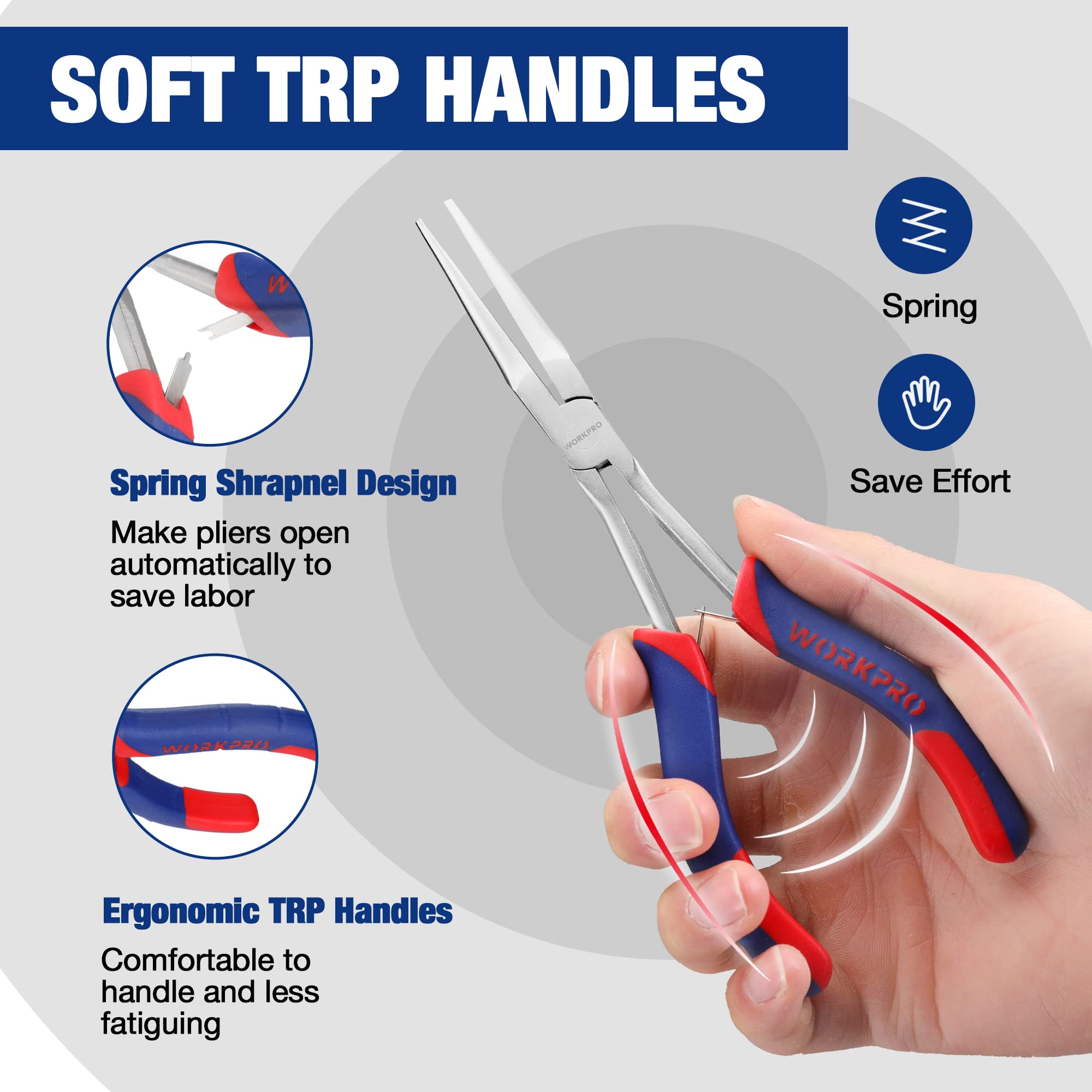 WORKPRO Mini Long Reach Pliers Set - 3-Piece Kit Includes 7