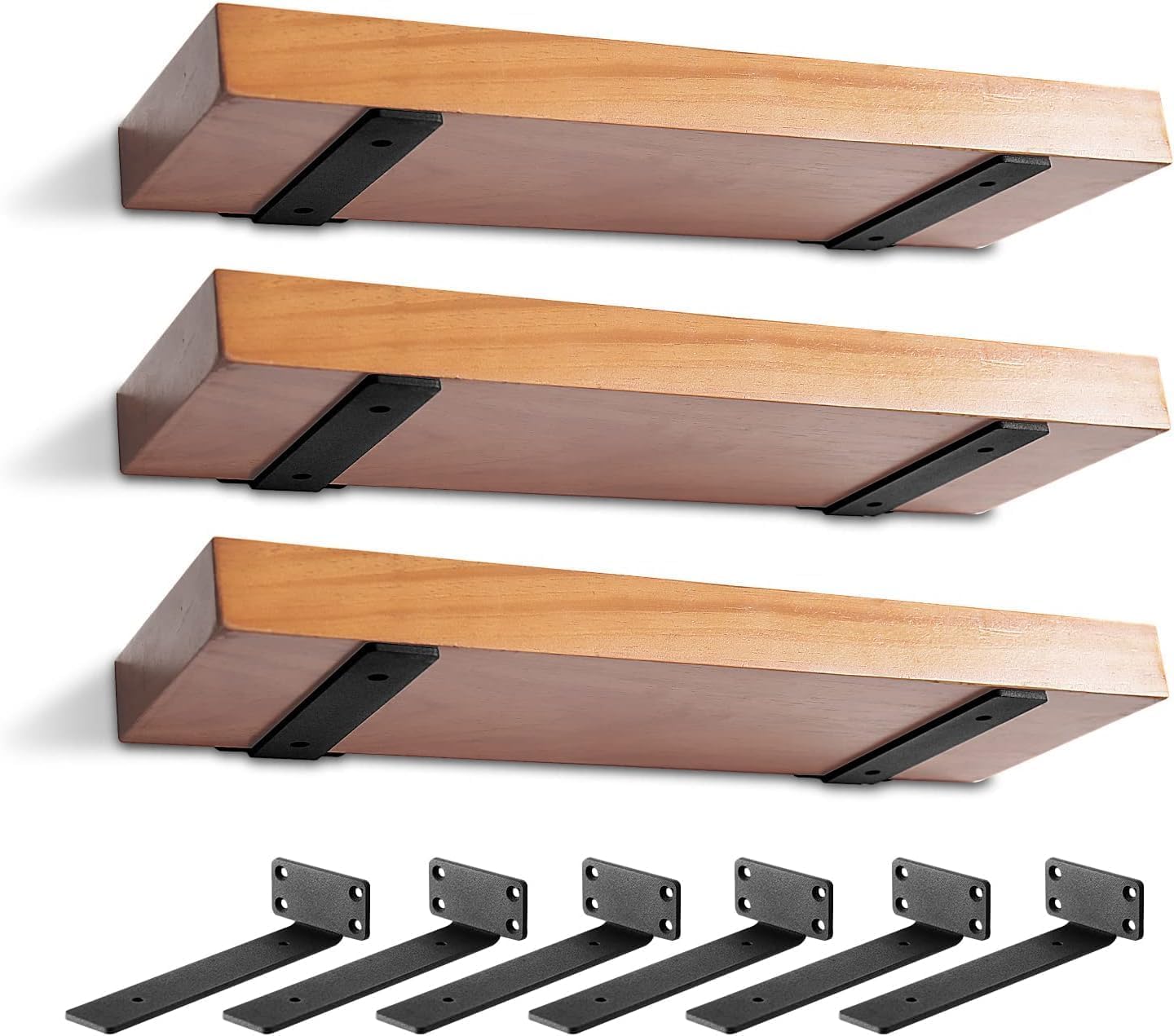 MIUGO 6 Pack Heavy Duty Shelf Brackets 8 Inch, Floating L-Shaped Wall Bracket (1/5"-Thick), Hidden & Decorative Black