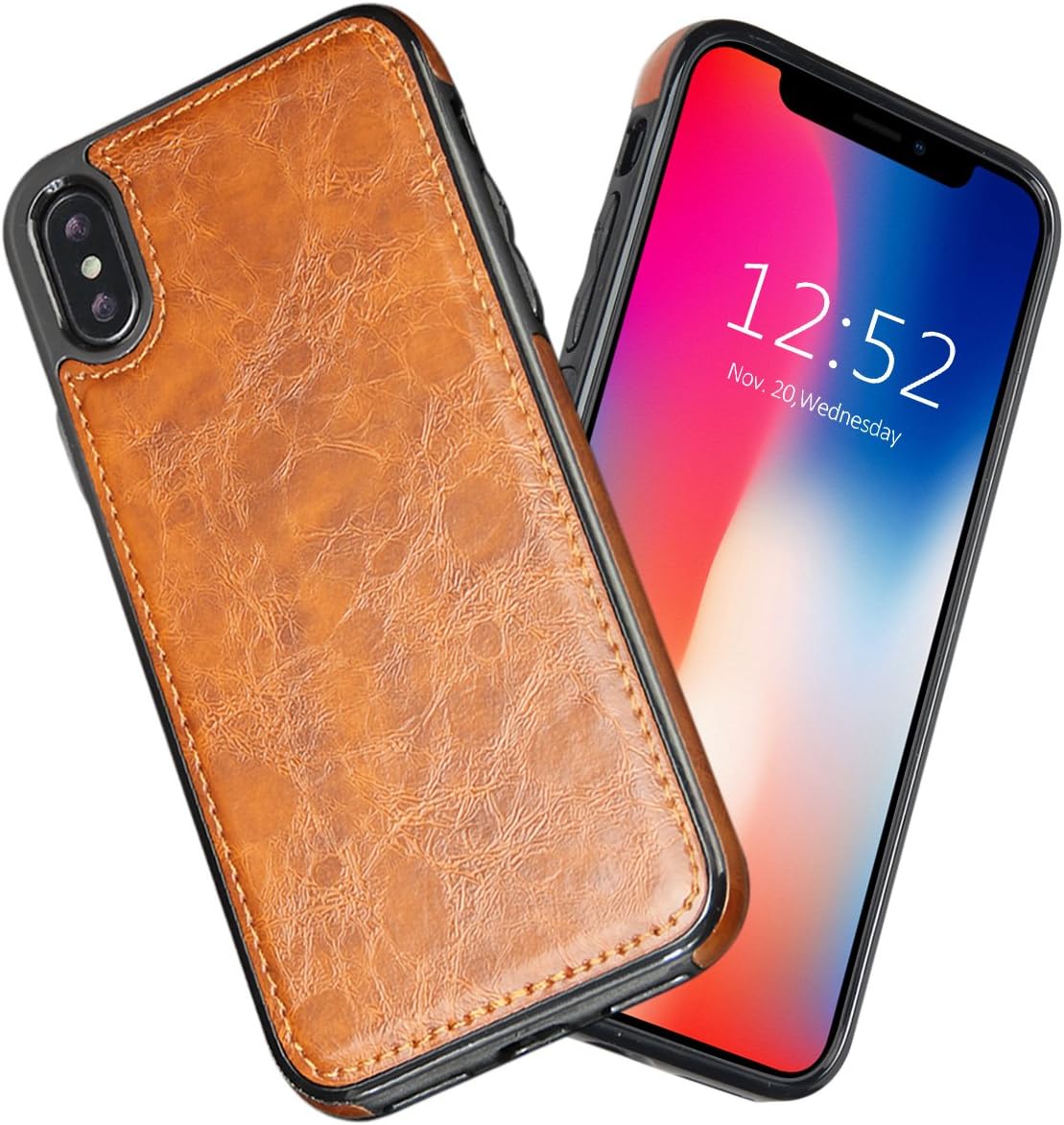 iPhone X Case, Mecojoy Premium Leather iPhone X Back Case Cover Shockproof Defender Hard Cover Hybrid Protective Shell Slim Fit Stylish Design Case Magnet Car Mount Shell for Apple iPhone X/10 - Brown
