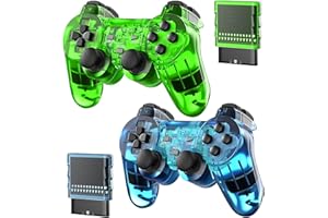 Degulan Wireless Controller Compatible with PS-2 Console, Remote Gamepad for Play 2 (Green and Blue)