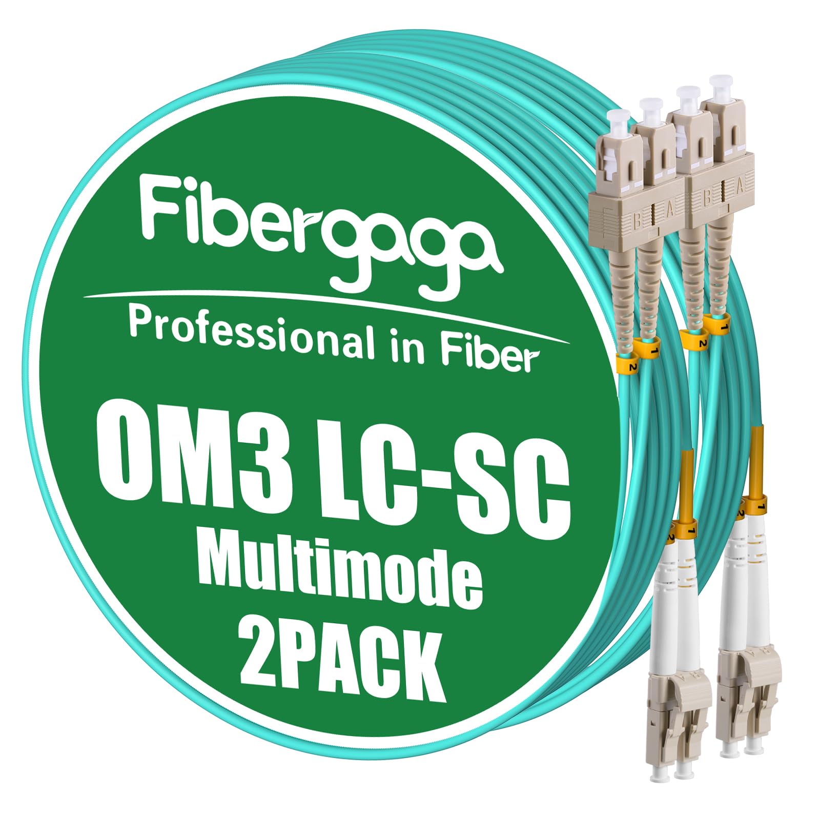 Fibergaga-2Pack OM3 LC to SC Fiber Patch