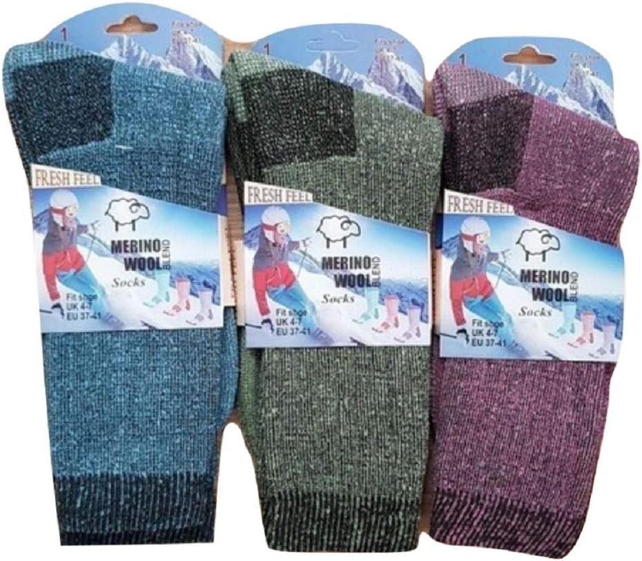 Womens Fresh Feel Merino Wool Blend Hiking Work Socks LSQ1803 3 Pack