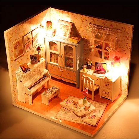 Hoomeda Diy Wood Dollhouse Miniature With Led Furniture Cover Doll
