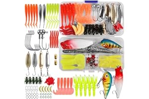 VOOGLASS Fishing Lures Tackle Bait Kit Set - Comprehensive Fishing Lures Kit for Trout Bass Salmon - Includes Plastic Shrimp, Worm Bait, Spoon, and Crankbait Jigs