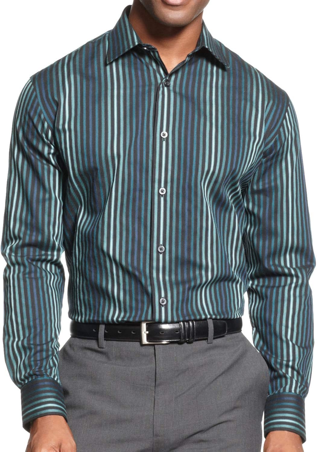 Alfani Men's Black Striped Button Down Shirt black S Alfani Amazon.co.uk Clothing