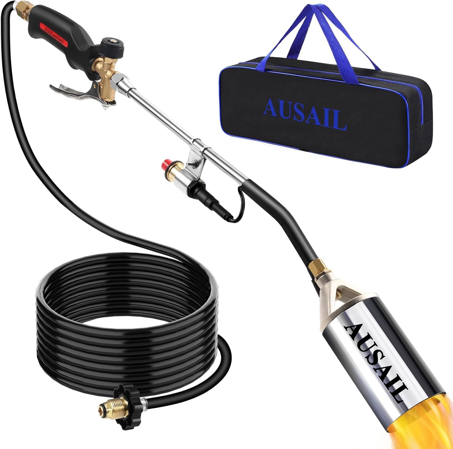 Photo 1 of Propane Torch Weed Burner with Storage Bag,Blow Torch,Heavy Duty,High Output 1,800,000 BTU,Flamethrower with Turbo Trigger Push Button Igniter and 10 FT Hose for Roof Asphalt,Ice Snow,Road Marking