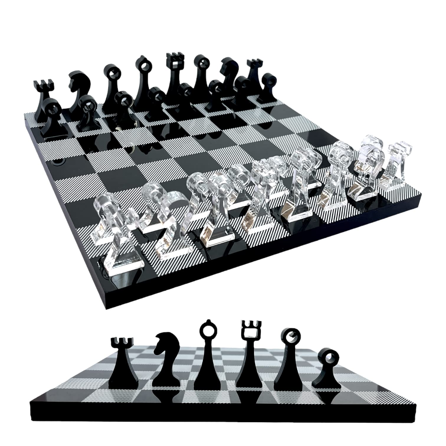 Photo 1 of Luxury Travel Chess Set | 10" Portable Chess Set with Storage | Portable Chess Game Set for Adults and Kids | Unique Chess Set | Lucite Chess Board and Pieces